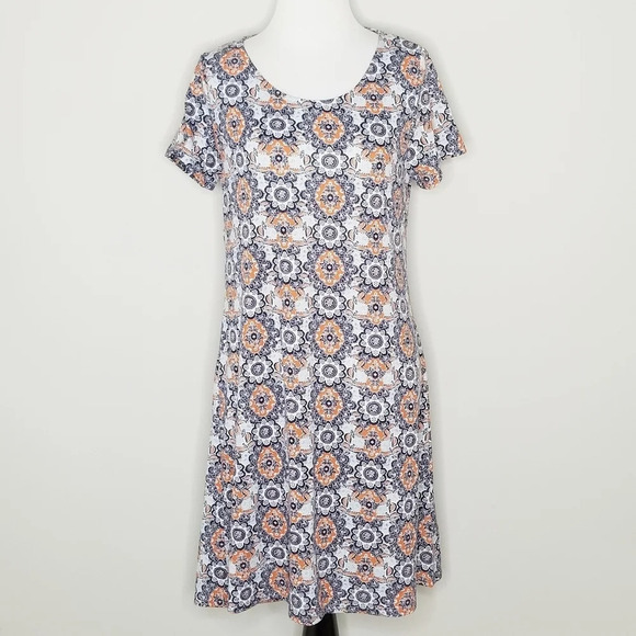 New Anthropologie Priddy by Puella Blue & Orange Print Dress M - Picture 8 of 8